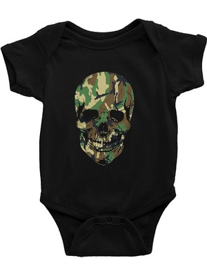 Darkhane Kamuflaj Asker Kurukafa Siyah Unisex Bebek Body - Zıbın