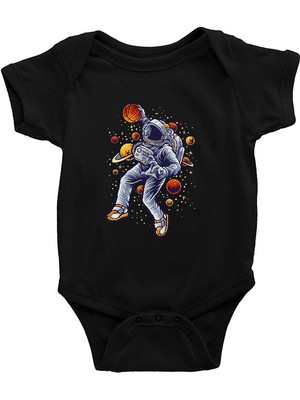 Darkhane Smaç Vuran Astronot Siyah Unisex Bebek Body - Zıbın