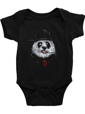 Darkhane Takım Elbiseli Panda Siyah Unisex Bebek Body - Zıbın