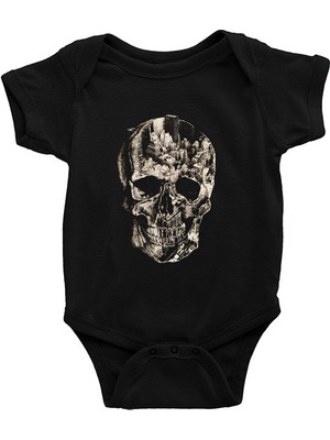 Darkhane Şehirli Kurukafa Siyah Unisex Bebek Body - Zıbın