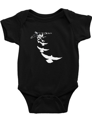 Darkhane Uçaktan Atlayan Kuşlar Siyah Unisex Bebek Body - Zıbın