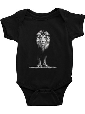 Darkhane Aslan Siyah Unisex Bebek Body - Zıbın