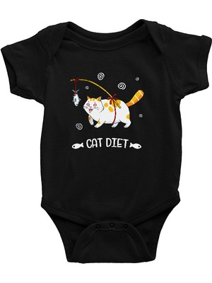 Darkhane Diyet Yapan Kedi Siyah Unisex Bebek Body - Zıbın