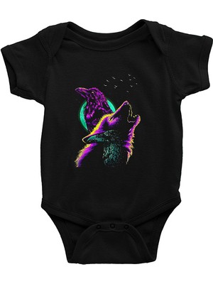 Darkhane Karga ve Kurt Siyah Unisex Bebek Body - Zıbın