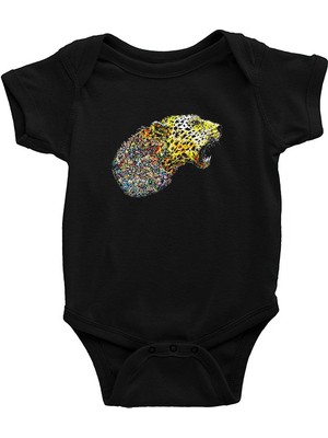 Darkhane Renkli Kükreyen Çita Siyah Unisex Bebek Body - Zıbın