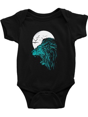 Darkhane Aslan ve Dolunay Siyah Unisex Bebek Body - Zıbın