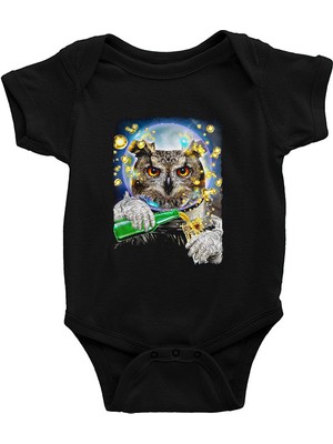 Darkhane Astronot Baykuş Siyah Unisex Bebek Body - Zıbın