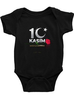Darkhane 10 Kasım Atatürk'ü Anma Günü Siyah Unisex Bebek Body - Zıbın