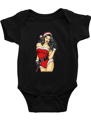Darkhane Yılbaşı Yeni Yıl Noel Anne Siyah Unisex Bebek Body - Zıbın