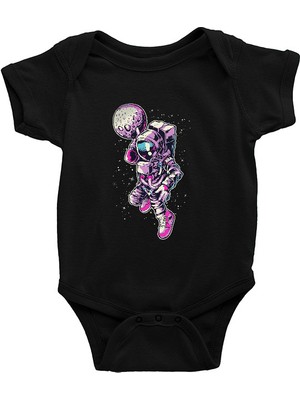 Darkhane Smaç Vuran Astronot Siyah Unisex Bebek Body - Zıbın
