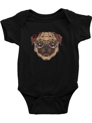 Darkhane Gözlüklü Dahi Pug Siyah Unisex Bebek Body - Zıbın