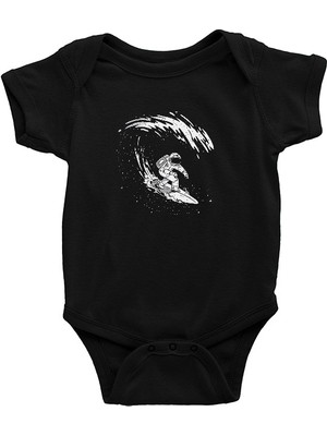 Darkhane Sörf - Surfing Siyah Unisex Bebek Body - Zıbın