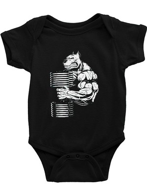 Darkhane Vücut Geliştirme Siyah Unisex Bebek Body - Zıbın