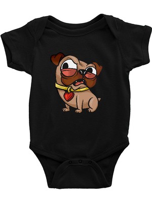 Darkhane Sinirli Şeker Pug Siyah Unisex Bebek Body - Zıbın