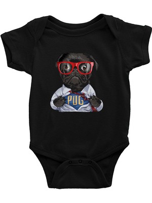 Darkhane Süper Kahraman Süper Pug Siyah Unisex Bebek Body - Zıbın