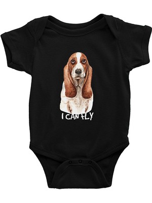 Darkhane Uçabilirim Base Basset Hound Siyah Unisex Bebek Body - Zıbın