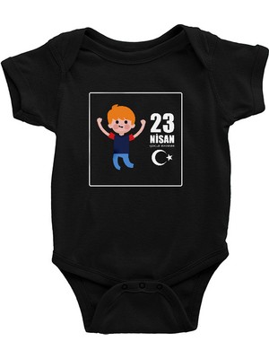 Darkhane 23 Nisan Ulusal Egemenlik ve Çocuk Bayramı
 Siyah Unisex Bebek Body - Zıbın