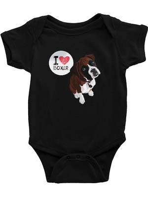 Darkhane Boxer Seviyorum Siyah Unisex Bebek Body - Zıbın