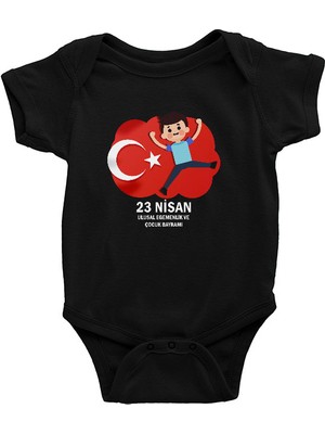 Darkhane 23 Nisan Ulusal Egemenlik ve Çocuk Bayramı
 Siyah Unisex Bebek Body - Zıbın