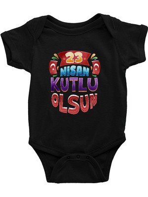 Darkhane 23 Nisan Ulusal Egemenlik ve Çocuk Bayramı Siyah Unisex Bebek Body - Zıbın