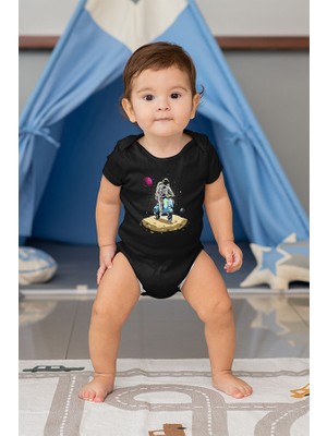 Darkhane Scooter Süren Astronot Siyah Unisex Bebek Body - Zıbın