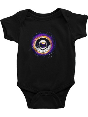 Darkhane Kara Delikten Bakan Astronot Siyah Unisex Bebek Body - Zıbın