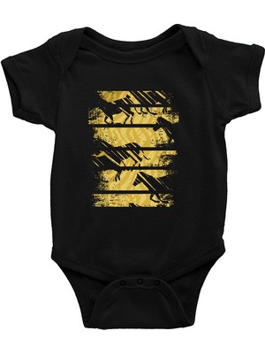 Darkhane Yarışçı Atlar Siyah Unisex Bebek Body - Zıbın