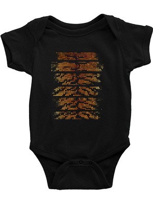 Darkhane Kaplan Deseni Siyah Unisex Bebek Body - Zıbın