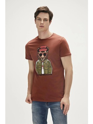 Bad Bear Good Game 0 Yaka Erkek Tshirt - Kahverengi