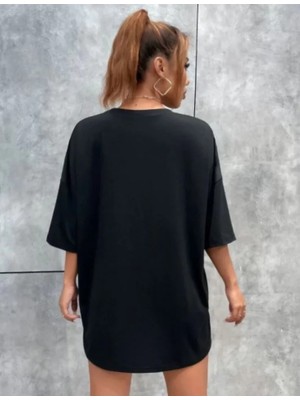 Melen Moda Unisex Baskılı Oversize T-Shirt - Siyah