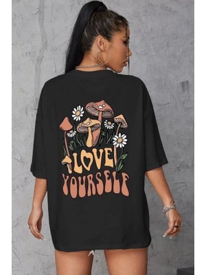 Melen Moda Unisex Baskılı Oversize T-Shirt - Siyah