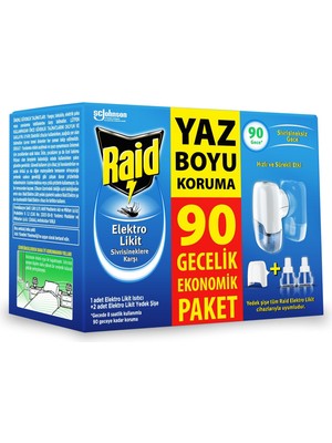 Raid Elektro Likit Sivrisinek Kovucu Ekonomik Paket 90 Gece Süreli 220 Volt Güç