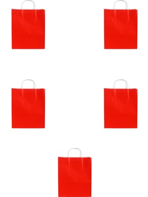Omeyva Büküm Saplı Kraft Kağıt Karton Hediyelik Çanta Poşet Torba - Kırmızı- 31X41 Cm. - 5 Adetlik 1 Paket