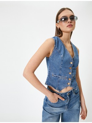 Koton Kot Yelek Düğmeli Cepli Asimetrik Kesim Rahat Kalıp