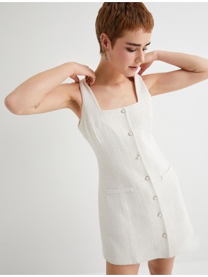 Koton Mini Tüvit Elbise Salopet Inci Düğme Detaylı Cepli Slim Fit