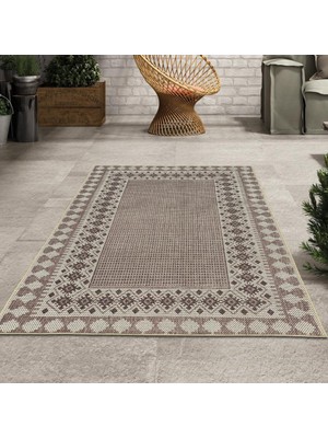 Carpettex Hasır Dokuma Jüt Taban Kilim Desenli Krem Bej Renkli Halı