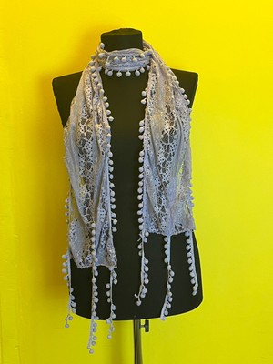 Gönülden Tasarım 116X20 cm Yumuşak Güpür Ponpon Püsküllü Fular Boyun Bağı Şal