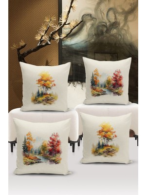 Bertille Home Flower/vintage Serisi Çift Tarafı Dijital Baskılı  4'lü Kırlent Kılıfı Seti  (Cushion Cover Set)