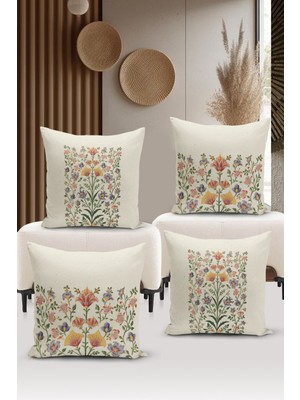 Bertille Home Flower/vintage Serisi Çift Tarafı Dijital Baskılı  4'lü Kırlent Kılıfı Seti  (Cushion Cover Set)