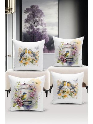 Bertille Home Flower/vintage Serisi Çift Tarafı Dijital Baskılı  4'lü Kırlent Kılıfı Seti  (Cushion Cover Set)