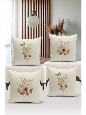 Bertille Home Flower/vintage Serisi Çift Tarafı Dijital Baskılı  4'lü Kırlent Kılıfı Seti  (Cushion Cover Set)