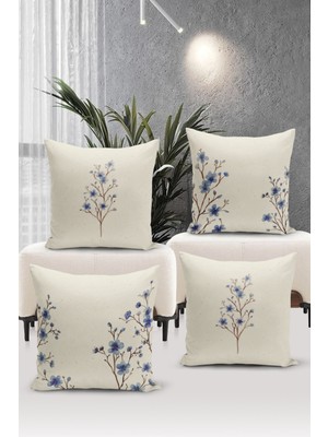 Bertille Home Flower/vintage Serisi Çift Tarafı Dijital Baskılı  4'lü Kırlent Kılıfı Seti  (Cushion Cover Set)