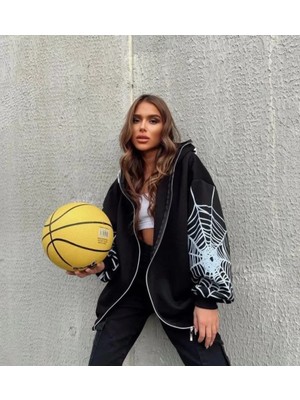 Moka Shopin Bape Spider Baskılı Oversize Hırka Siyah