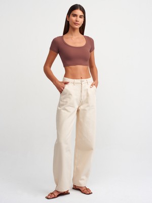 Dilvin 71456 Pamuklu Skater Denim Pantolon-Ekru