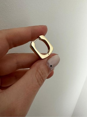 Jerie Gold Oval Kare Pirinç Kaplama Özel Seri Modern Kararmayan Küpe