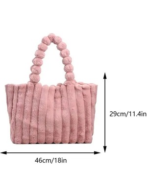 Songli Pembe Moda Peluş Tote Çanta Rahat Üst Çanta Katı Kabarık Omuz Çantası Büyük Kapasiteli Kürklü Alışveriş Çantası Şık Seyahat Kılıfı Çanta (Yurt Dışından)