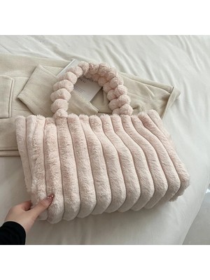 Songli Pembe Moda Peluş Tote Çanta Rahat Üst Çanta Katı Kabarık Omuz Çantası Büyük Kapasiteli Kürklü Alışveriş Çantası Şık Seyahat Kılıfı Çanta (Yurt Dışından)