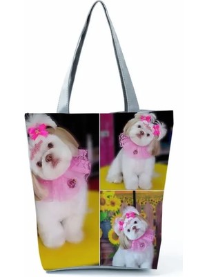 Songli HL8722 Shih Tzu Sevimli Shih Tzu Baskı Alışveriş Çantaları Hayvan Köpek Tote Çanta Özel Grafik Bakkal Kadın Çanta Büyük Kapasiteli Omuz Çantaları (Yurt Dışından)