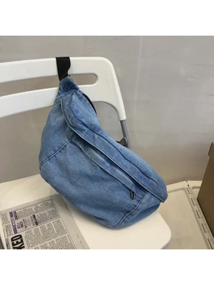 Songli Açık Mavi Kadın Kemer Çantası Erkekler Hip Hop Moda Serseri Seyahat Çanta Telefon Kılıfı Unisex Crossbody Sling Göğüs Çanta Denim Çanta Omuz Çantaları (Yurt Dışından)