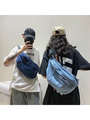 Songli Açık Mavi Kadın Kemer Çantası Erkekler Hip Hop Moda Serseri Seyahat Çanta Telefon Kılıfı Unisex Crossbody Sling Göğüs Çanta Denim Çanta Omuz Çantaları (Yurt Dışından)